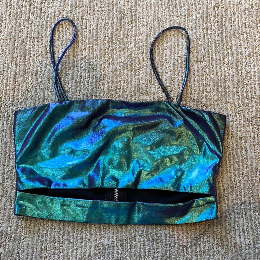 LF metallic green/purplish crop top with cutout